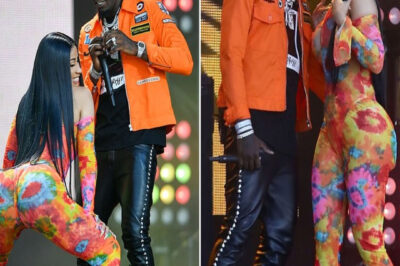 Cardi B kisses husband Offset as she flaunts her curves in colorful catsuit on Jimmy Kimmel Live!